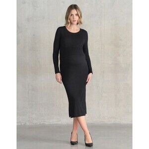 SERAPHINE Maternity Long Sleeve Ribbed Midi Dress US 8 Black Sweater EUC B44